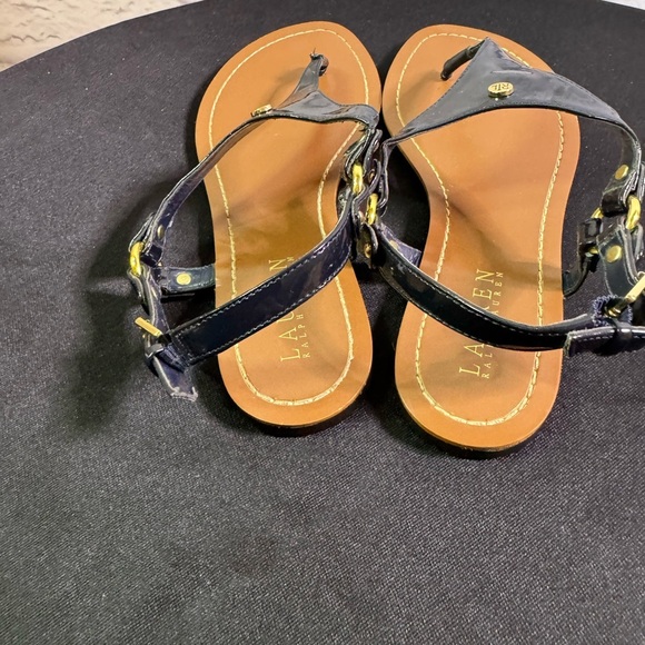Lauren Ralph Lauren Womens Patsi T-Strap Thong Flat Sandals Size 8B Black Logo - Picture 5 of 8